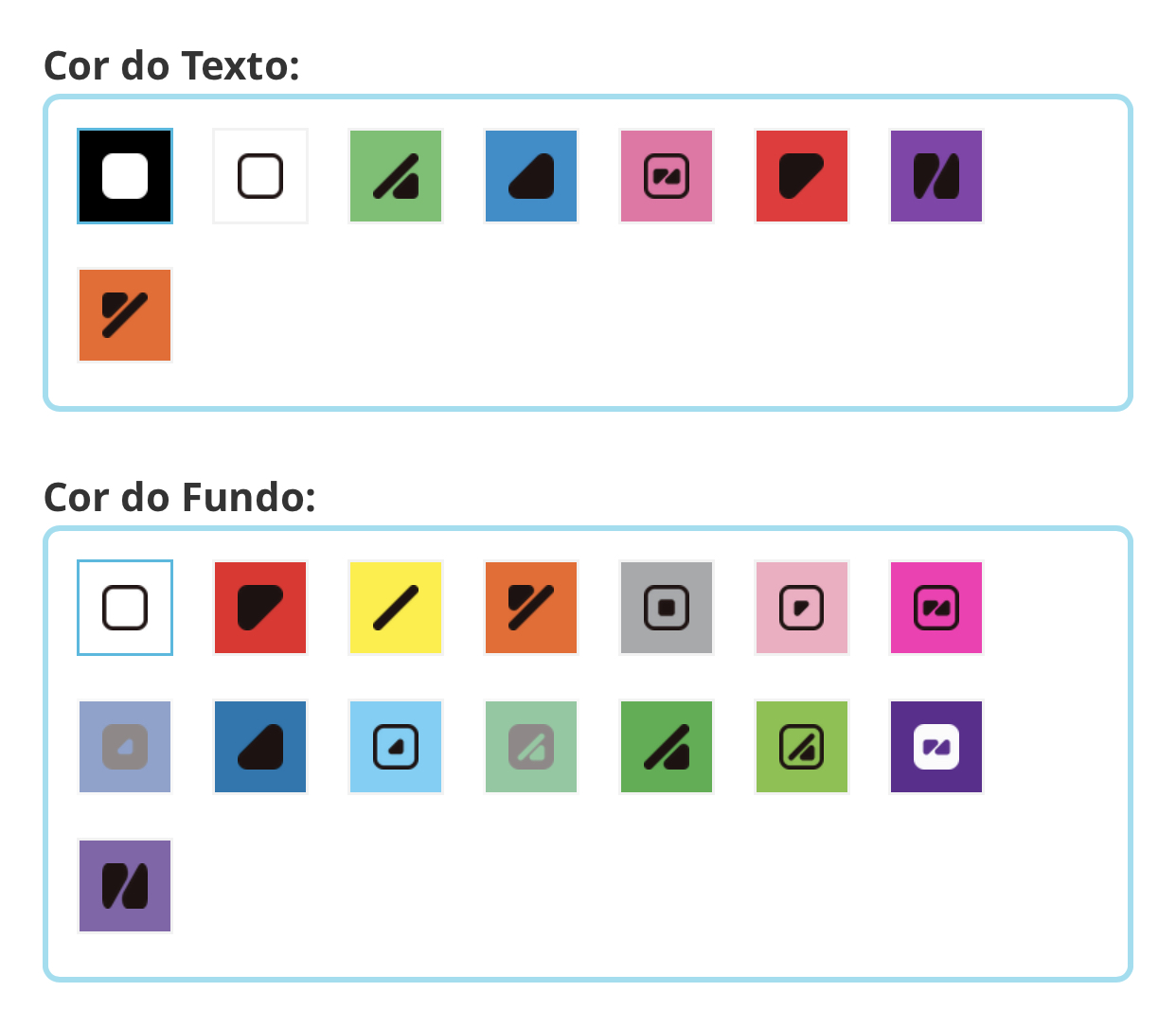 Opções de cores identificadas com símbolos ColorADD na Tiketa