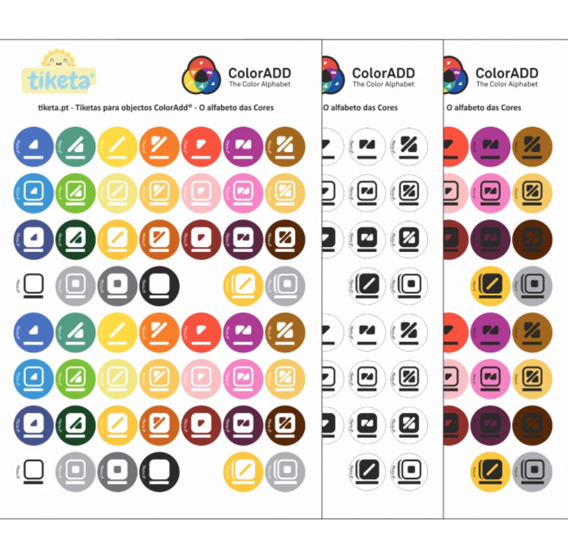 Autocolantes e etiquetas termoaderentes com símbolos ColorADD