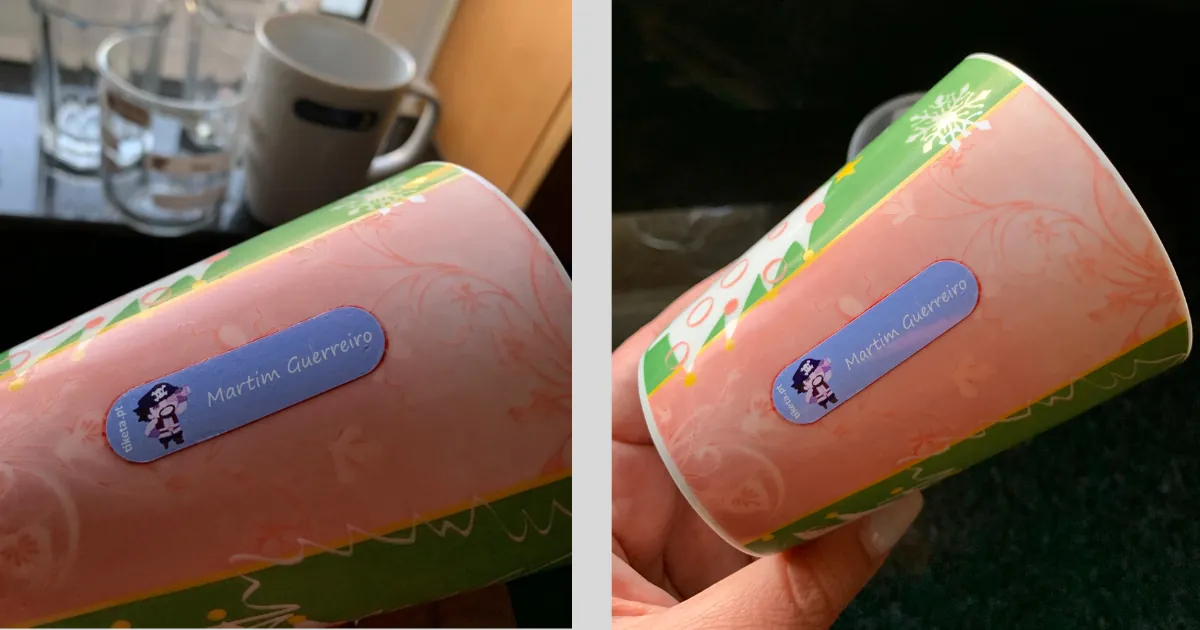Autocolante Tiketa aplicado numa caneca após cinco anos de lavagens frequentes