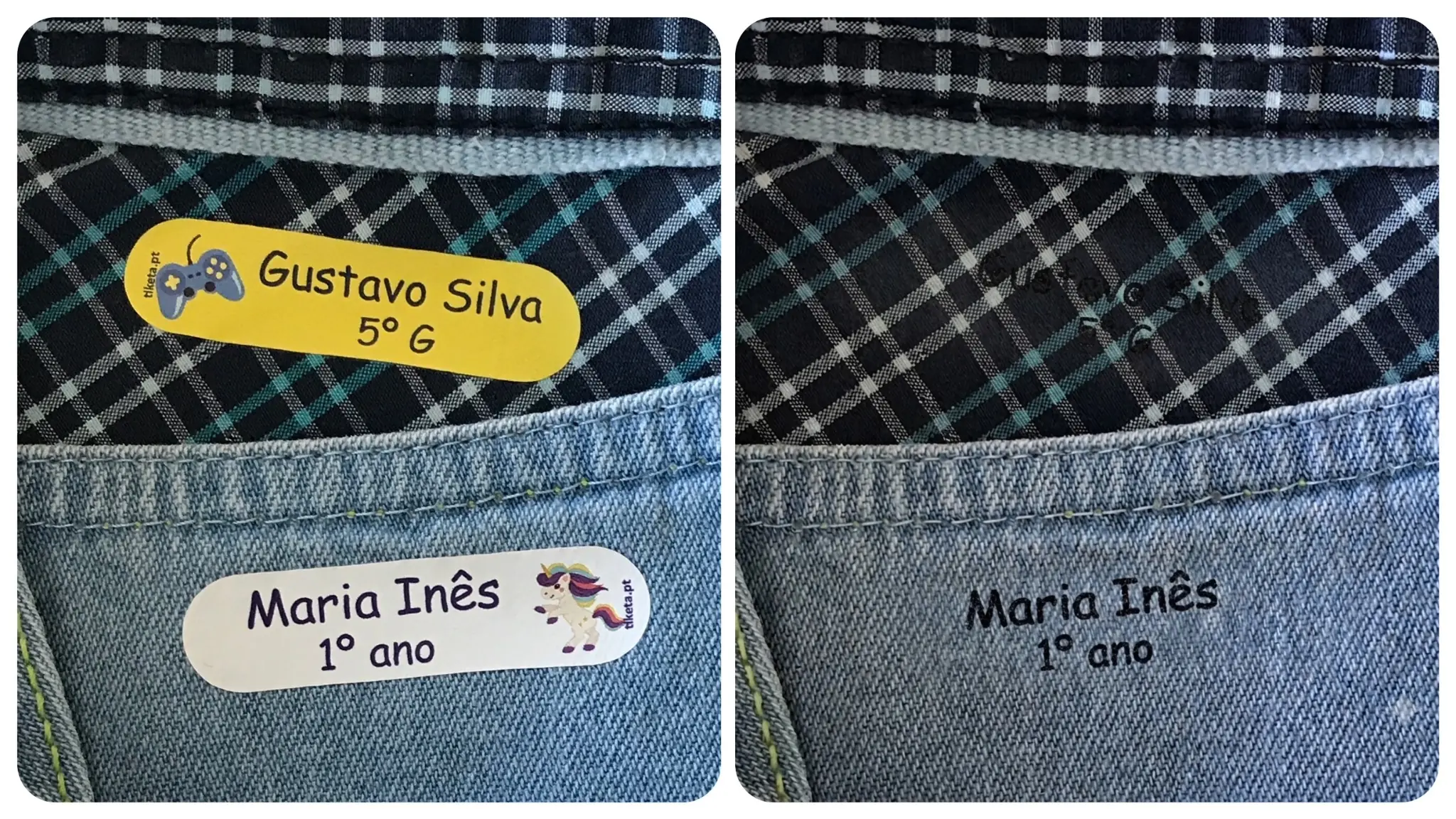 Comparação entre carimbo e etiquetas termoaderentes para identificar roupa clara e escura