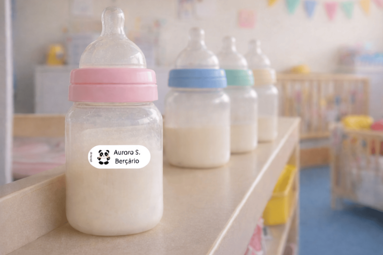 Vários biberões semelhantes numa creche